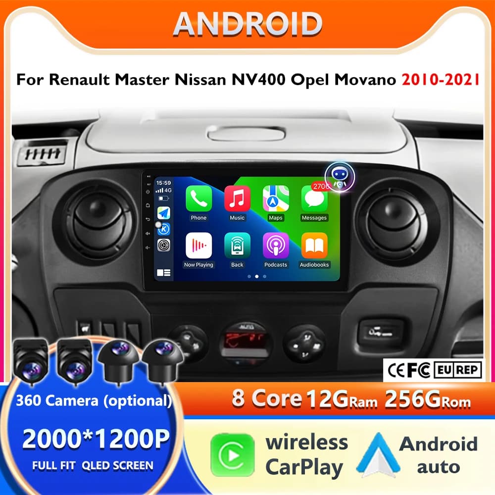 Autoradio 2din Android Auto for Nissan NV400 Opel Movano Renault Master III 3 2010 - 2021, Multimedia Wireless Carplay Android 16
