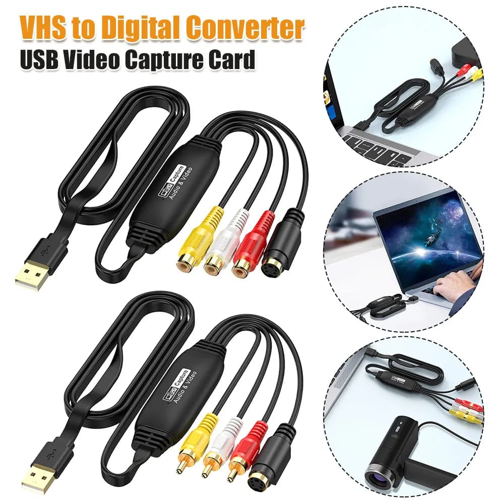 Scheda di acquisizione video USB con cavo da 1m, 1080P 30HZ, adattatore per acquisizione audio/video da VHS, VCR, TV, DVD, convertitore da RCA a USB per PC