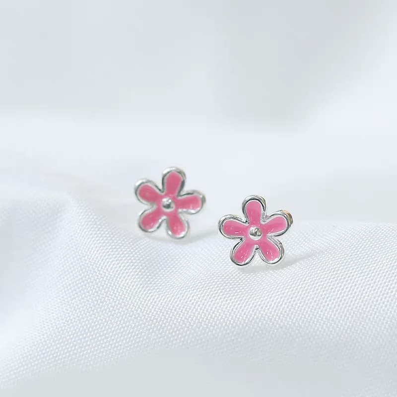 Orecchini a bottone con fiori freschi in argento sterling 925, alla moda, stile dolce e carino, semplici accessori per le orecchie in stile coreano per le donne