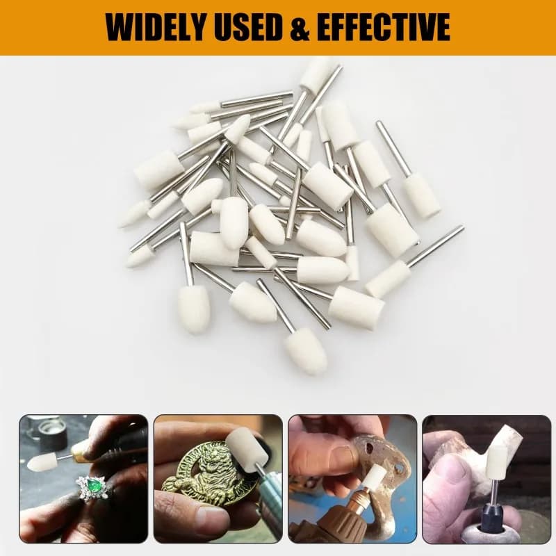 36Pcs/Set Wool Felt Polishing Bits with 1/8" Mandrel for Rotary Tool Accessories Kit for Watch and Jewelry Polishing Kits