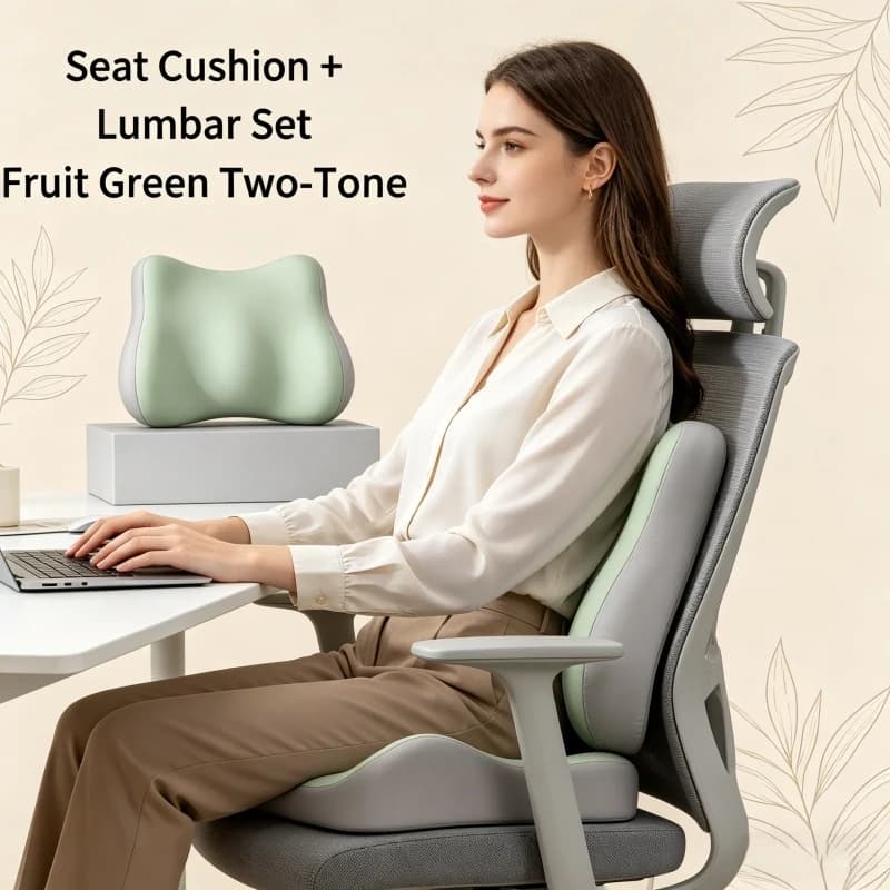 Cuscino per Sedile in Memory Foam 2 Pezzi, Supporto Ergonomico 3D, Verde Chiaro/Grigio, Lavabile in Poliestere, per Auto e Ufficio