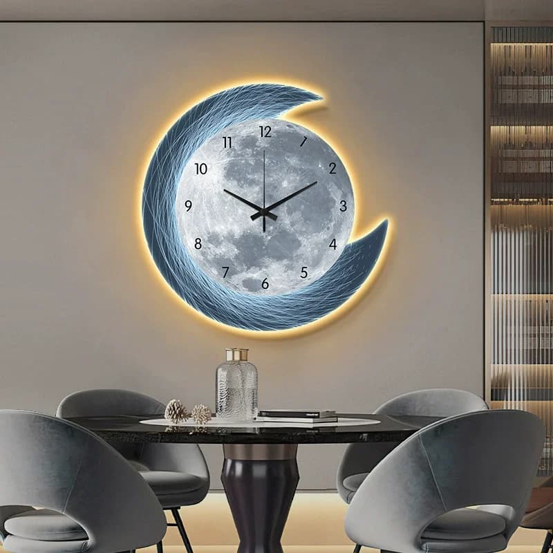 Orologio da parete a luce LED da 20 pollici Sala da pranzo Soggiorno Luna La terra Modellazione Movimento silenzioso Orologio da camera Decorazione da parete Regali per la casa
