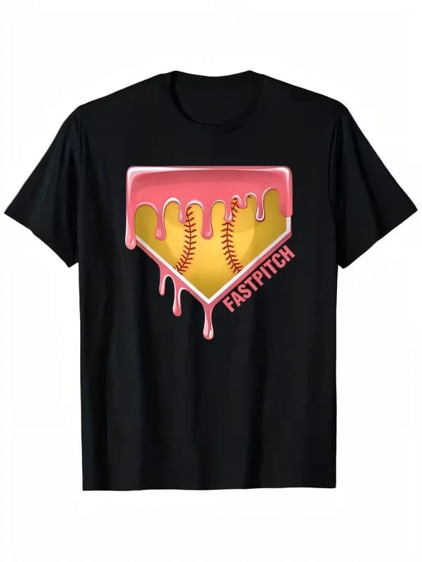 Candy Glaze Home Plate Softball T-Shirt Women's Short Sleeve Graphic Tee Fastpitch Baseball Sports Print Top
