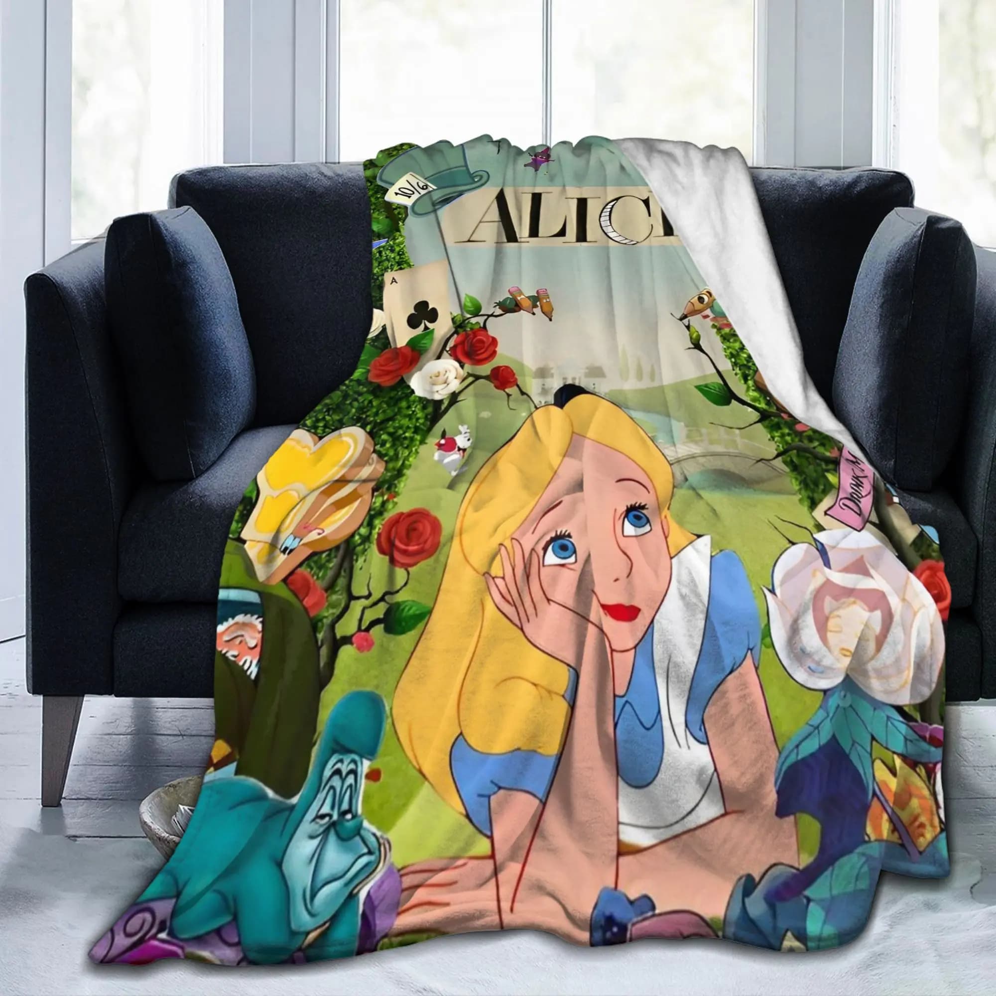 Il fumetto di Alice nel Paese delle Meraviglie Coperta in flanella vintage calda per l'estate domestica