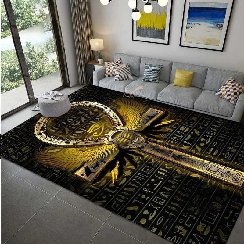 VIKAMA Ancient Egyptian Ankh Totem Print Large Carpet Washable Anti Slip Floor Rug for Living Room Bedroom Home Decor