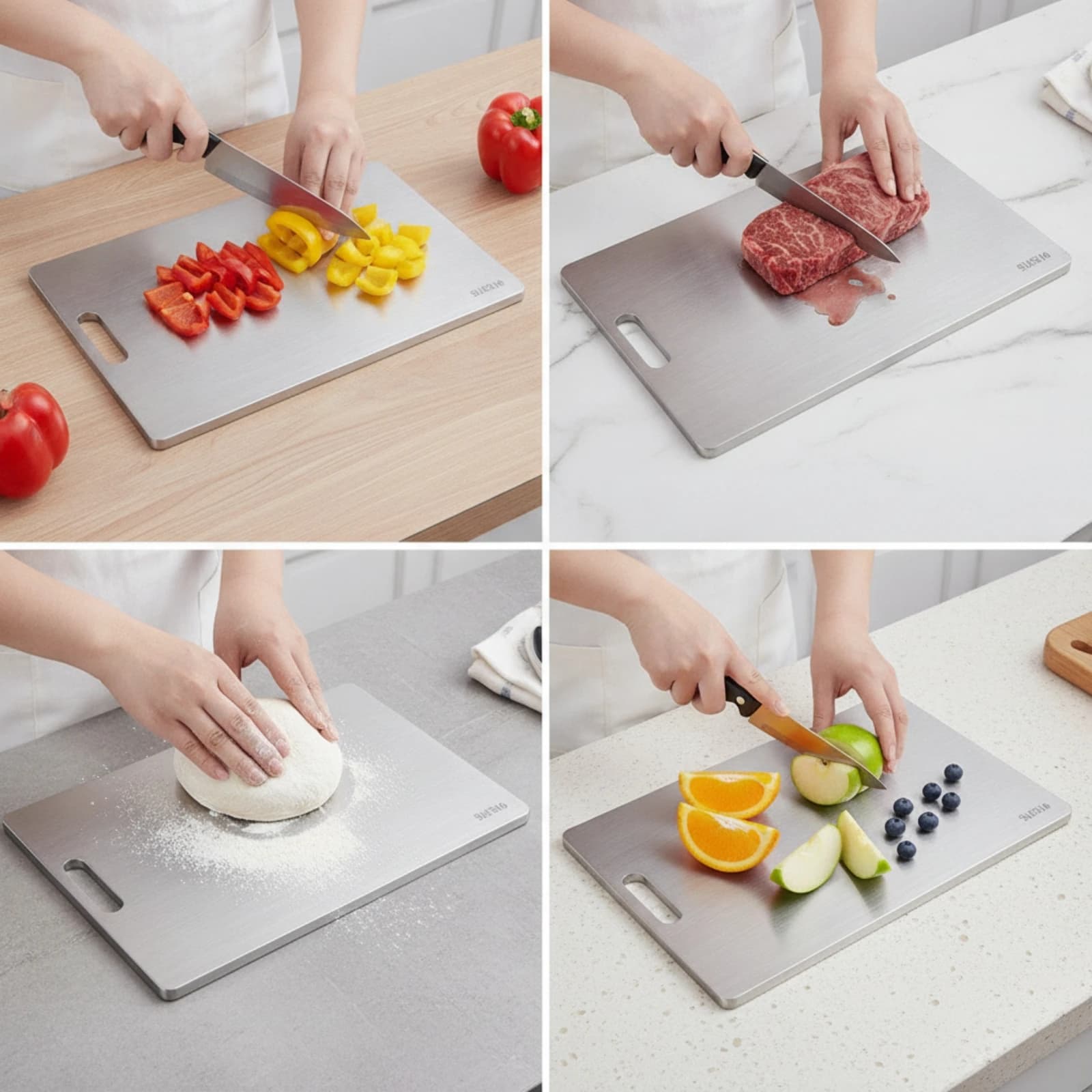 Stainless Steel Cutting Board Brushed Cutting Board with Anti-Slip Mat Rectangular Easy to Clean for Home Cooks, Kitchen