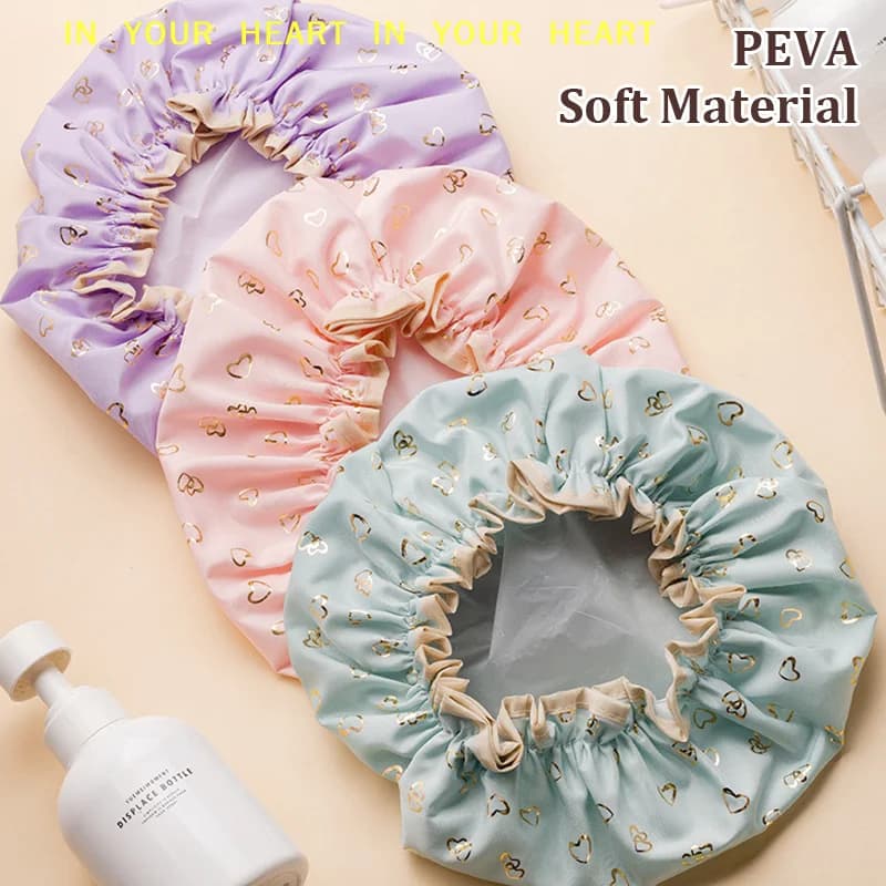 1 pezzo Cuffia da doccia impermeabile a doppio strato, elastica, per donna, accessori per cucina e bagno, cuffia per shampoo, cappello da bagno