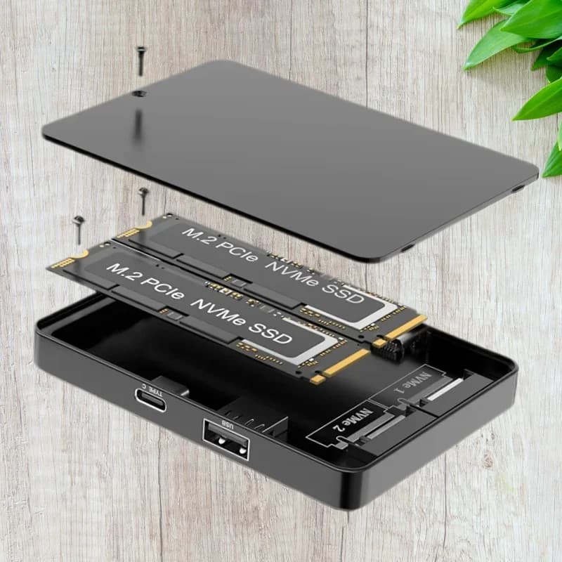 Adattatore SSD Doppio protocollo M.2 NVMe SATA SSD Custodia Solid State Drive Docking Station USB3.2 GEN2 10Gbps Dual Bay M.2 SSD