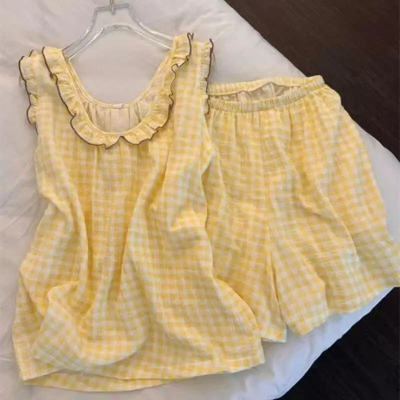 Nuovo Set Pigiama con Bretelle per Ragazze Carine in Pizzo, Stile Principessa Estivo, Abbigliamento Casual da Casa per Donne, Traspirante