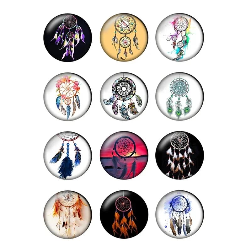 12pcs Dream Catcher Round Photo Glass Cabochon 8 10mm 12mm 14mm 16 18 20mm 25mm Demo Flat Back DIY Jewelry Making Wholesale T065