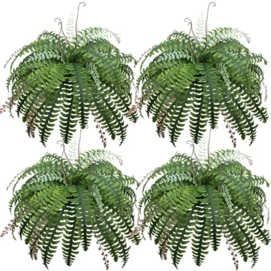 Set of 4 Boston Felt Artificial Plants from 37 Inches, Large Realistic Pendant Plants with 36 Leaves Each, Green for Home and Garden