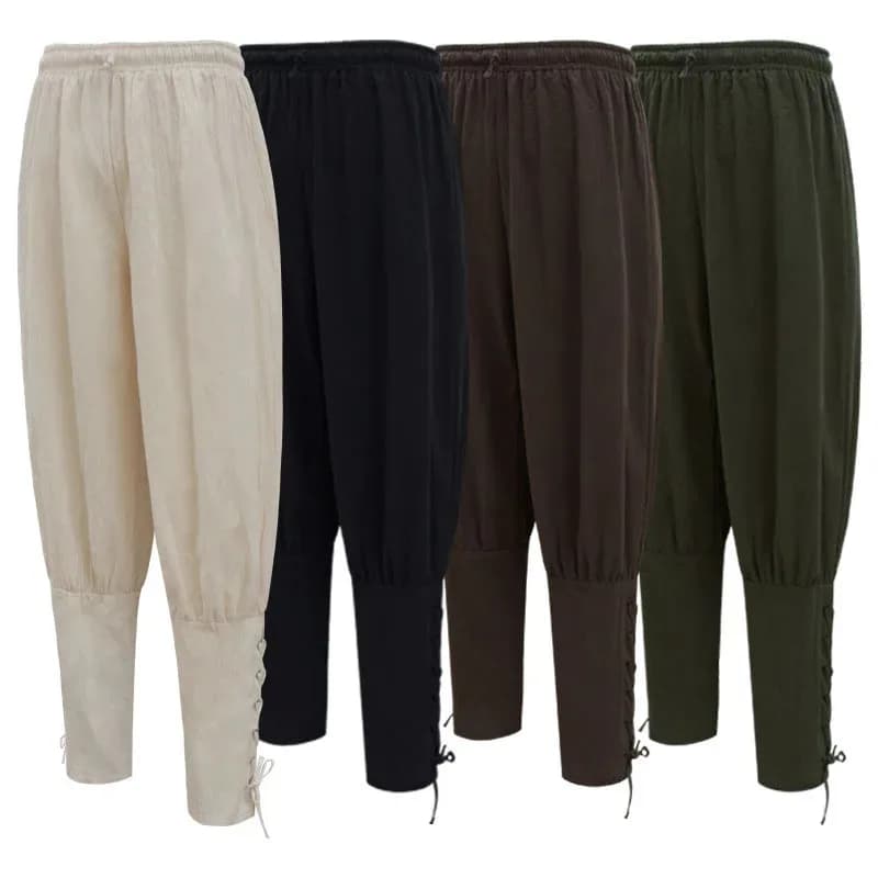 Costume da cavaliere pirata Larp rinascimentale medievale Pantaloni vichinghi da uomo Pantaloni con lacci con fascia alla caviglia Vestito di lino per uomo Taglie forti