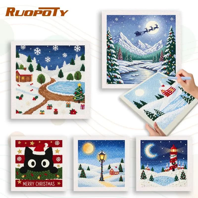 RUOPOTY Snow House Punch Needle Kit Unique Gift Craft Kits Christmas Cross Stitch Supplies Art Supplies Cross Stitch Kits