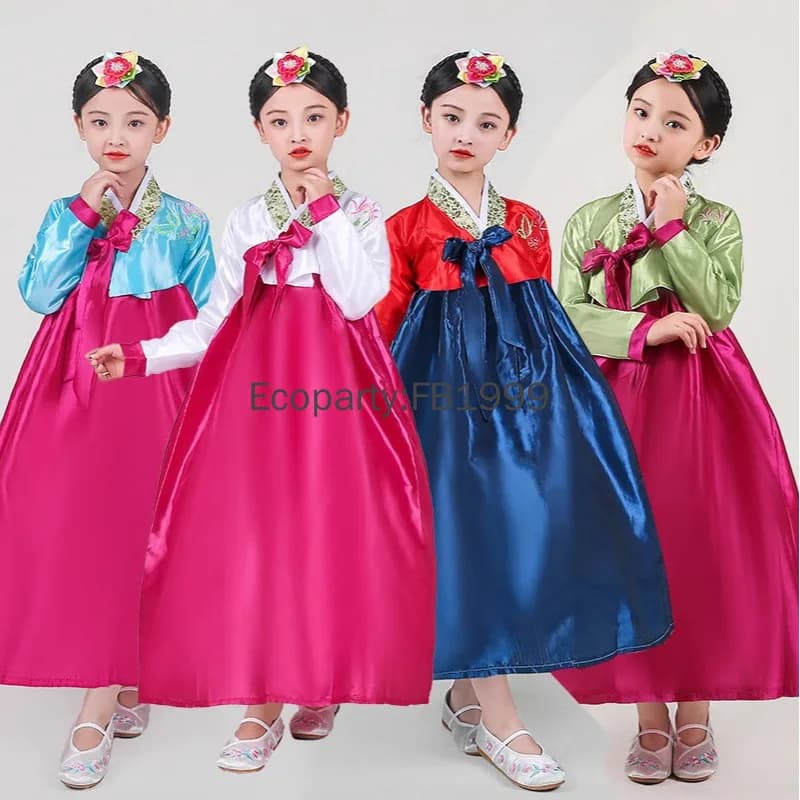 Abito Hanbok per ragazze in 4 colori Costumi tradizionali coreani antichi Costumi per spettacoli cosplay di Capodanno per bambini