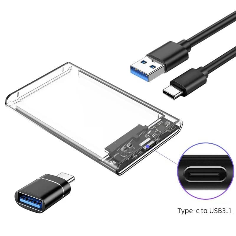 Custodia per disco rigido USB C da 2.5 pollici da USB 3.1 a SATA III custodia per disco rigido esterno trasparente da 6Gbps per HDD SSD SATA da 7mm 9.5mm 2.5 pollici