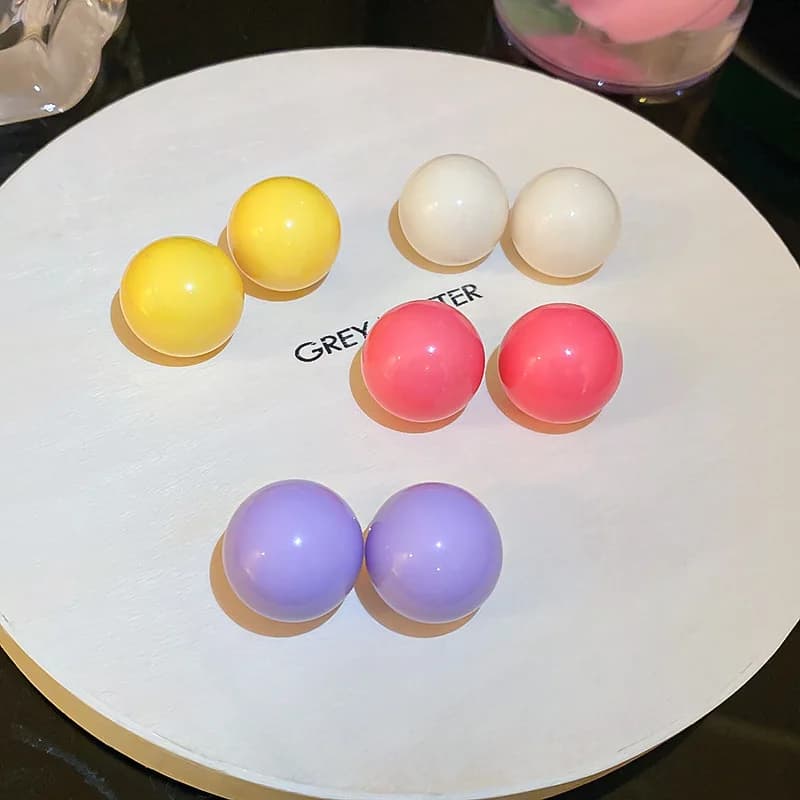Acrylic Solid Candy Color Round Ball Stud Earrings for Women Simple Versatile Sweet Cute Temperament Fashion Jewelry Wholesale B