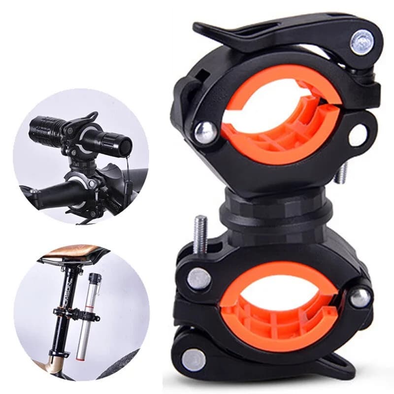 Staffa per luce per bicicletta Portalampada per bici Torcia a LED Supporto per pompa per faro Supporto a sgancio rapido Girevole a 360 gradi