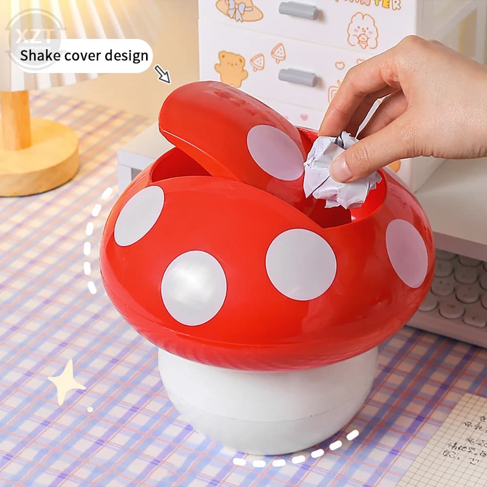 Simpatico bidone della spazzatura con coperchio staccabile raccogliere rifiuti fungo rosso tavolo scrivania Binwastebaske mini accessori per la casa