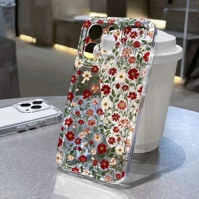 Cartoon Flower Pattern Phone Case For iPhone 17 16 15 Pro Max 14 13 12 11 XS X XR17 Air 7 8 Plus 16E Transparent Bumper Cover