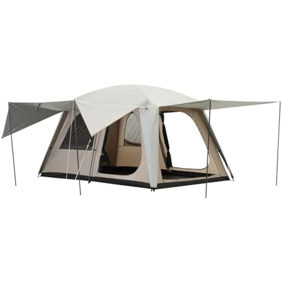 Tenda da campeggio per 4-6 persone con 3 porte, 2 stanze, grande tenda familiare a cabina, doppio strato, impermeabile, portatile, tenda glamping, tenda grande.