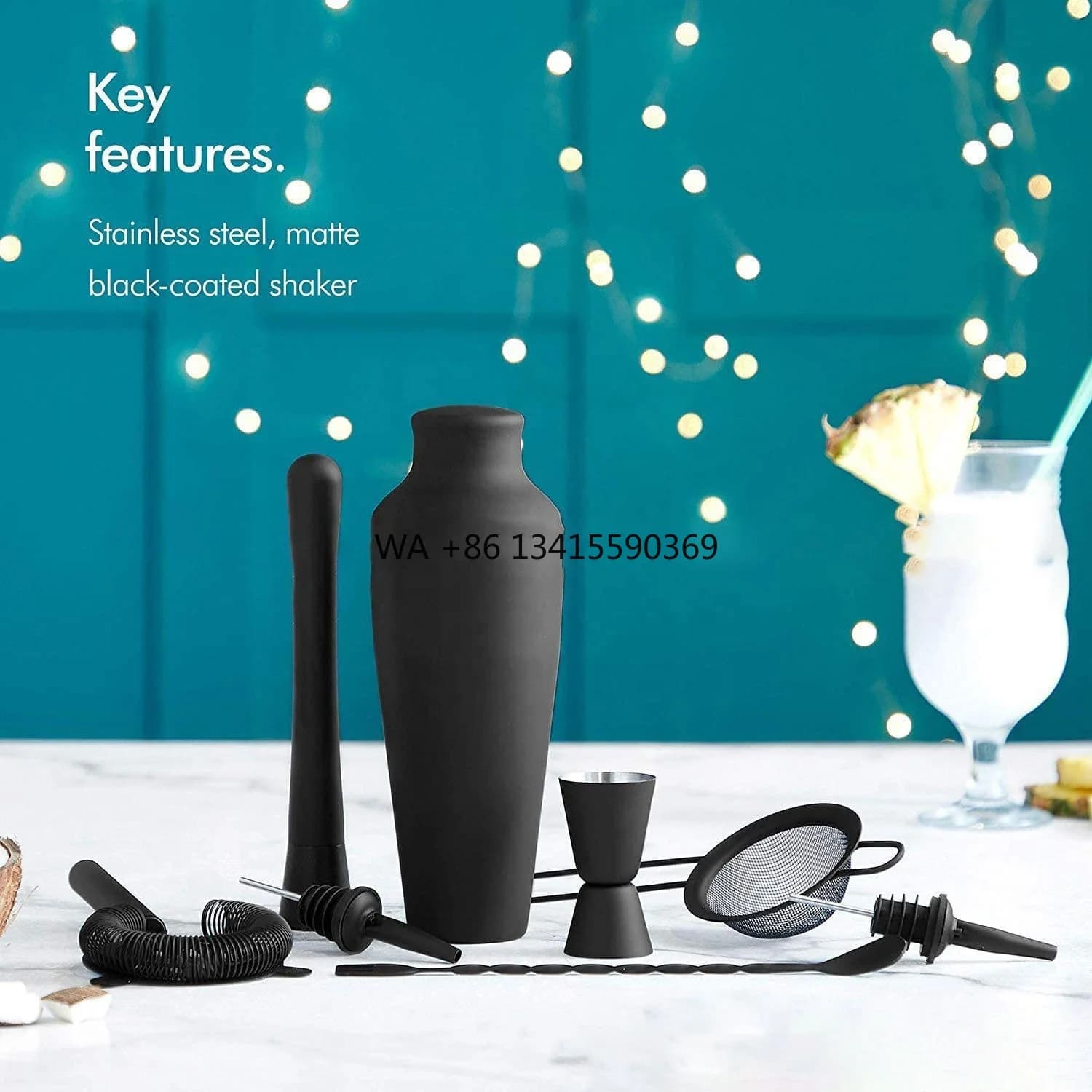 Top Factory 8 pezzi Kit da barista Set di shaker per cocktail Strumenti da cocktail personalizzati con superficie in acciaio inossidabile per mazze bar