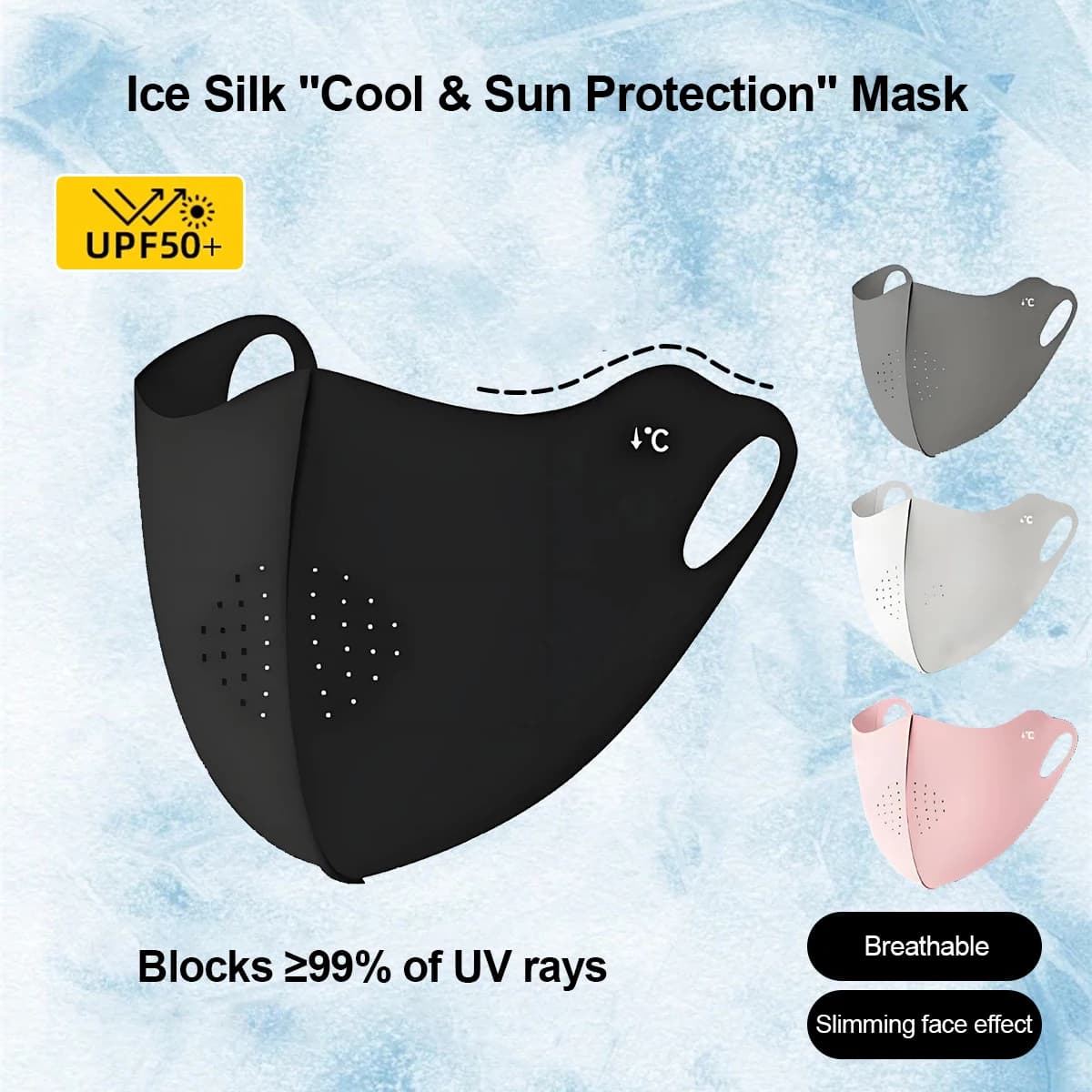 Maschera Rinfrescante in Seta Ghiacciata per Uomo e Donna, Leggera, Lavabile, Traspirante, per Guida Estiva, Ciclismo e Protezione Solare