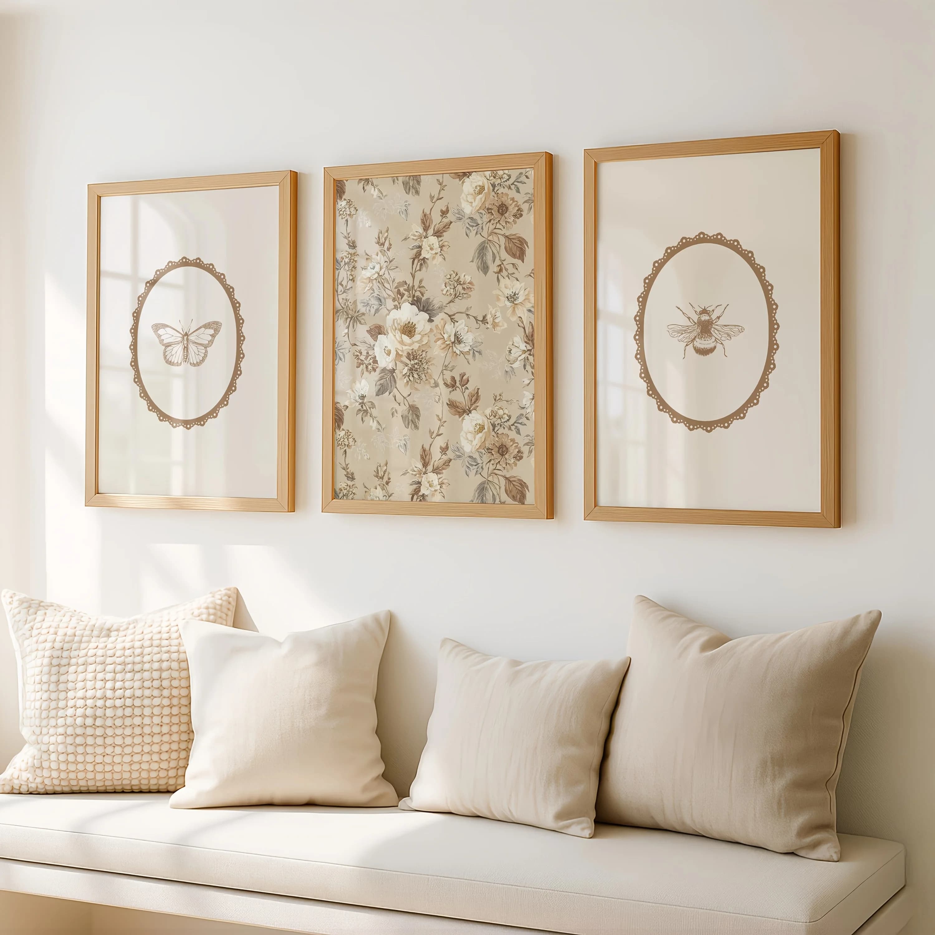 Canvas Poster Set Modern Art Vintage Bee Butterfly Floral Print Wall Art Canvas Painting for Bedroom Living Room Hallway Decor