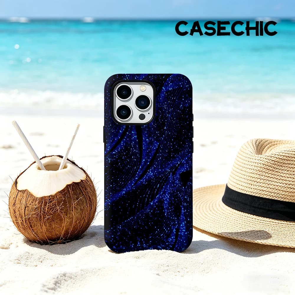 Custodia CaseChic opaca antiurto per MagSafe per iPhone 17 16 15 14 Plus Pro Max, in PC rigido, con effetto luce al neon blu a onde