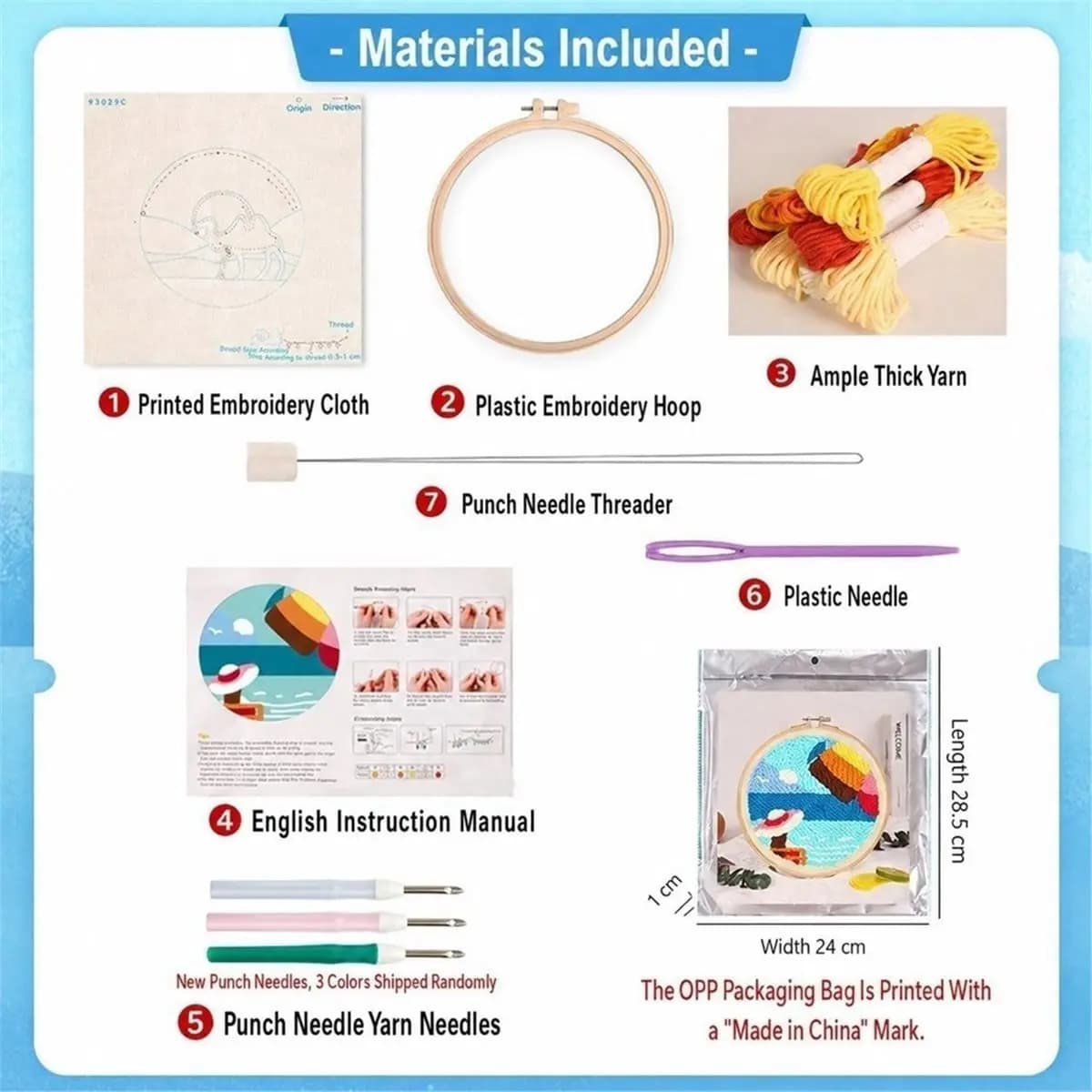 Punch Needle Kit for Adults Beginners, DIY Punch Stitching Embroidery Kit with Cherry Design for Handmade Home Decor