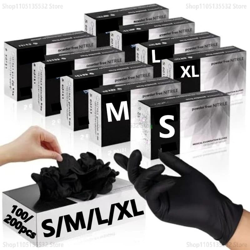 Guanti monouso in nitrile nero da 50/100/200 pezzi, guanti per cucina, tatuaggi, tinture per capelli, lavorazione alimentare, piccoli utensili domestici