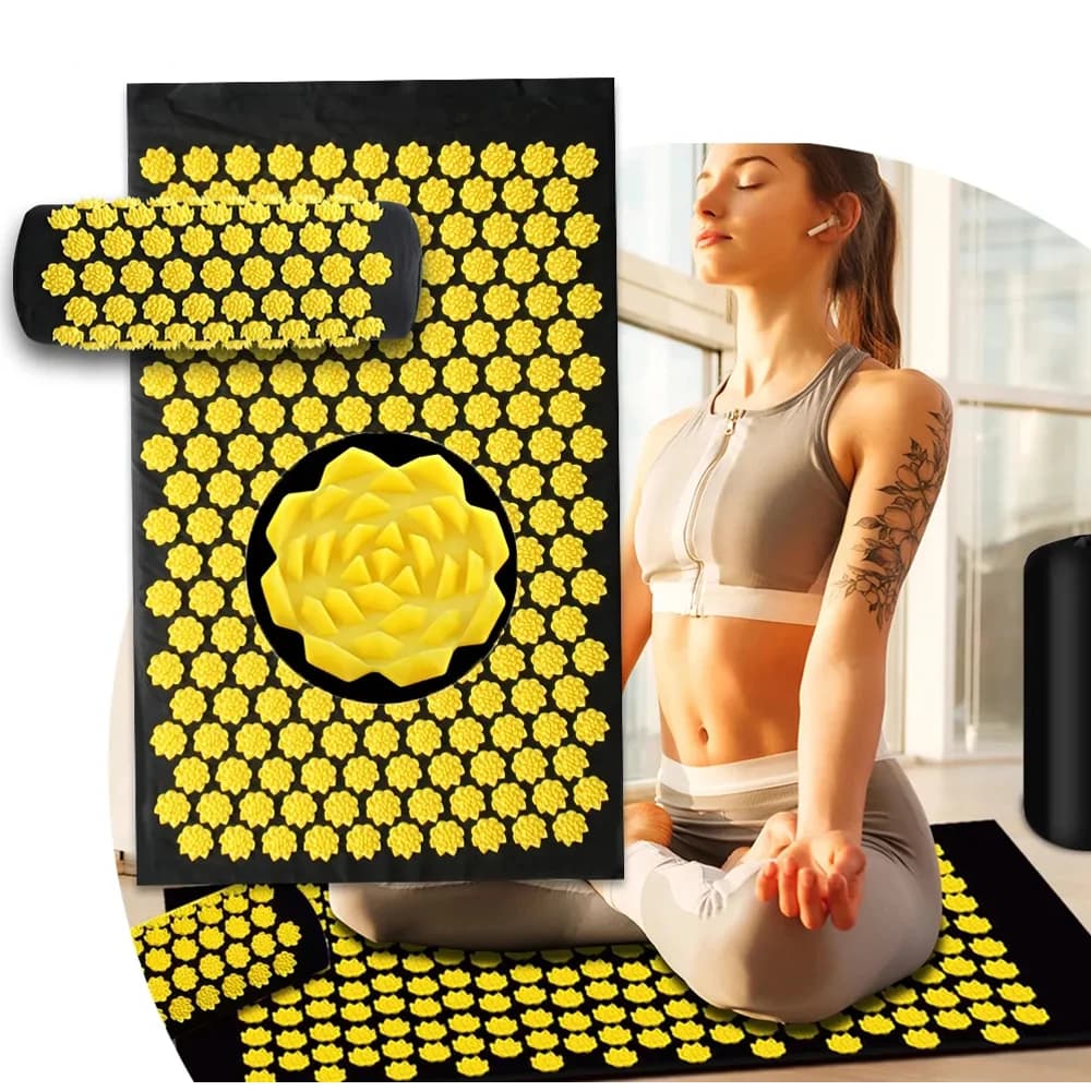 Set of three pieces Yoga Mat for Typing and Pillow for Back Acupuncture Point Bearing Massage Mat for Foot Fitness Pilates Home