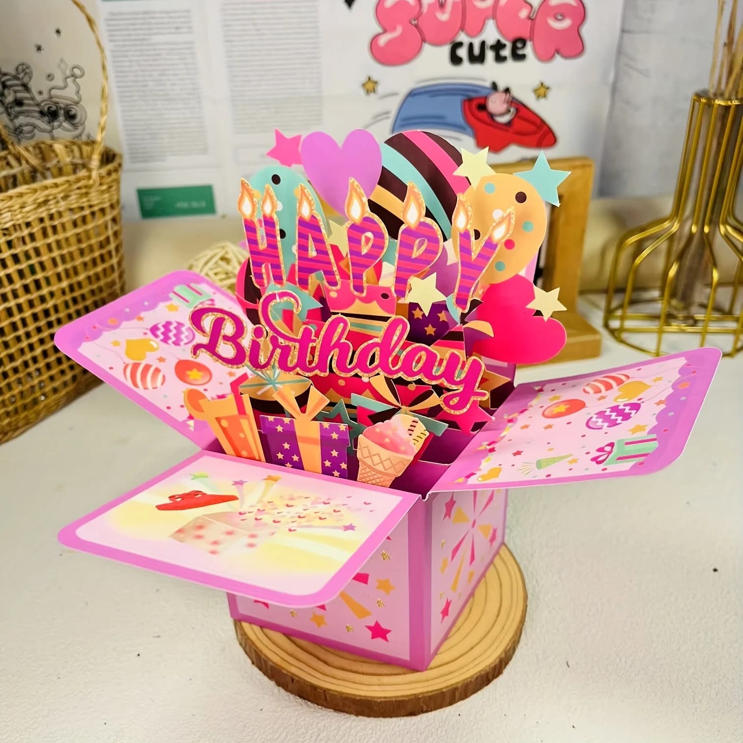 1pc 3D Pop-Up Birthday Card Cartoon Theme Greeting Card Unique Fun Birthday Gift Festive Supplies Birthday Party Decoration