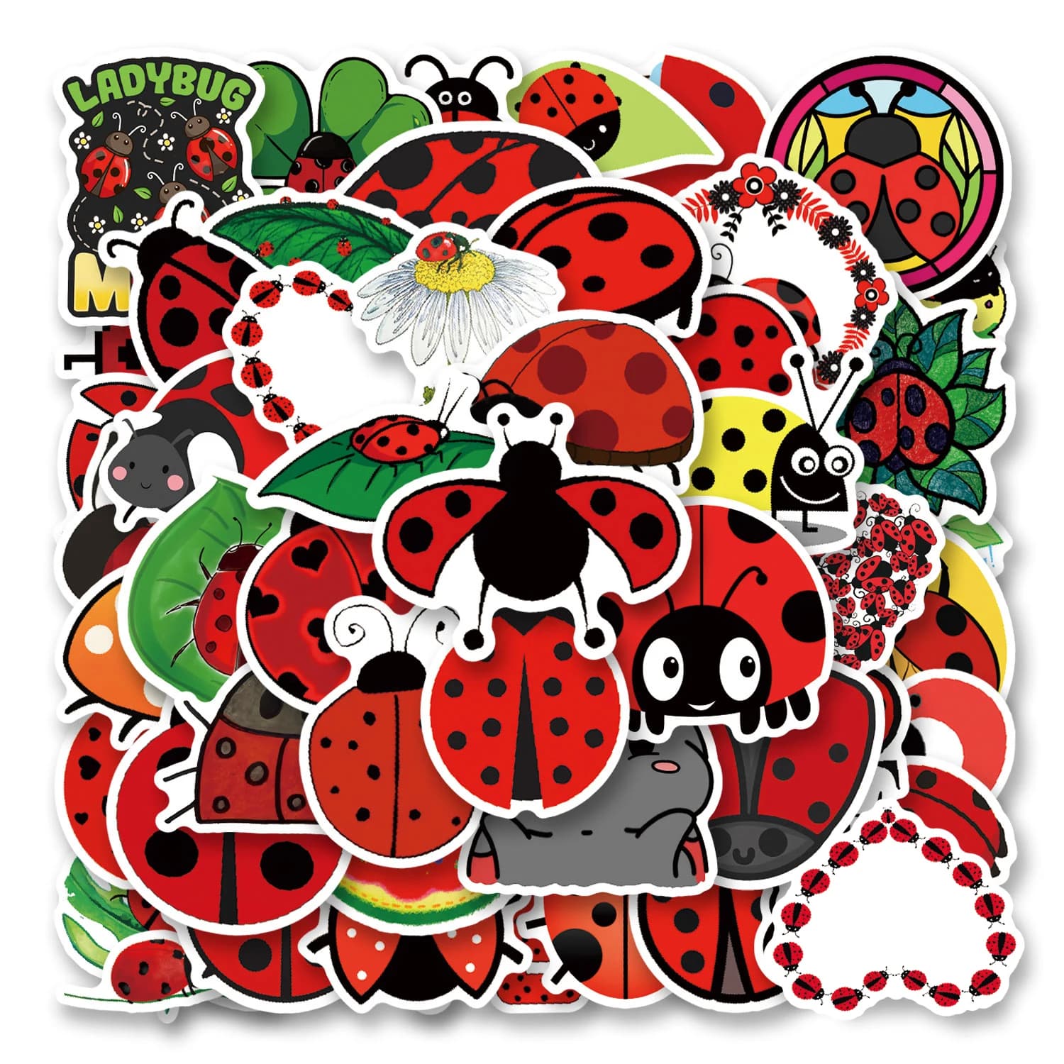 50 Adesivi Cartoon a Forma di Coccinella, per Cover Telefono, Laptop, Notebook, Valigie, Skateboard, Decorazioni Fai-da-Te