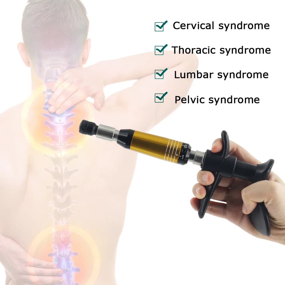 Strumento di Regolazione Chiropratica a 6 Livelli, Pistola per Massaggio Manuale, Terapia per il Dolore alla Colonna Cervicale, Nuovo Massaggiatore con 4 Testine