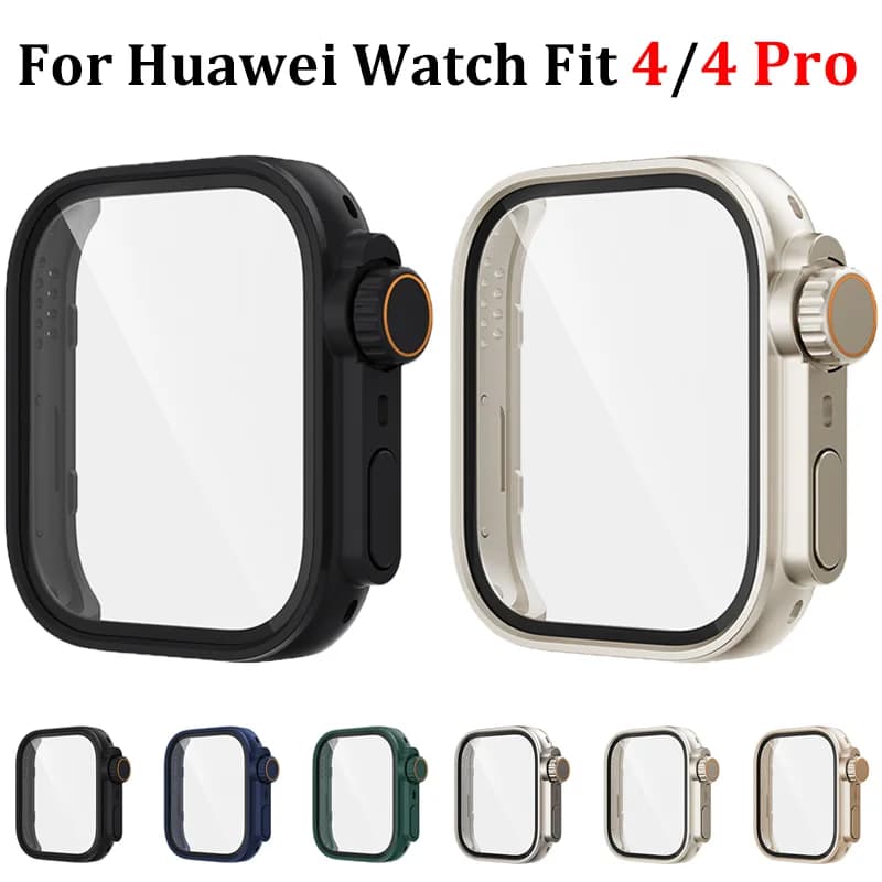 Tempered Glass+Pc Case for Huawei Watch Fit 4 Pro/4 Protectors Men/Women, Anti-Scratch Water-Proof All-Around Protection Screen