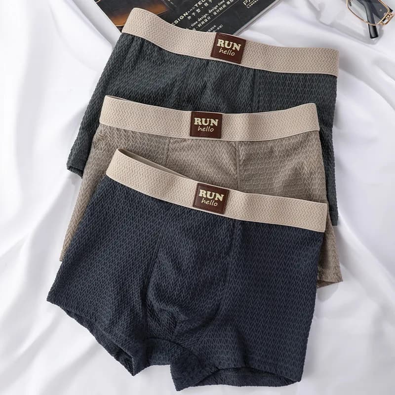 Breathable Jacquard Ice-Silk Men's Underwear: Cooling Men's Boxer Briefs, Teen & Plus Size, Mid-Rise Comfortable Boxer Shorts