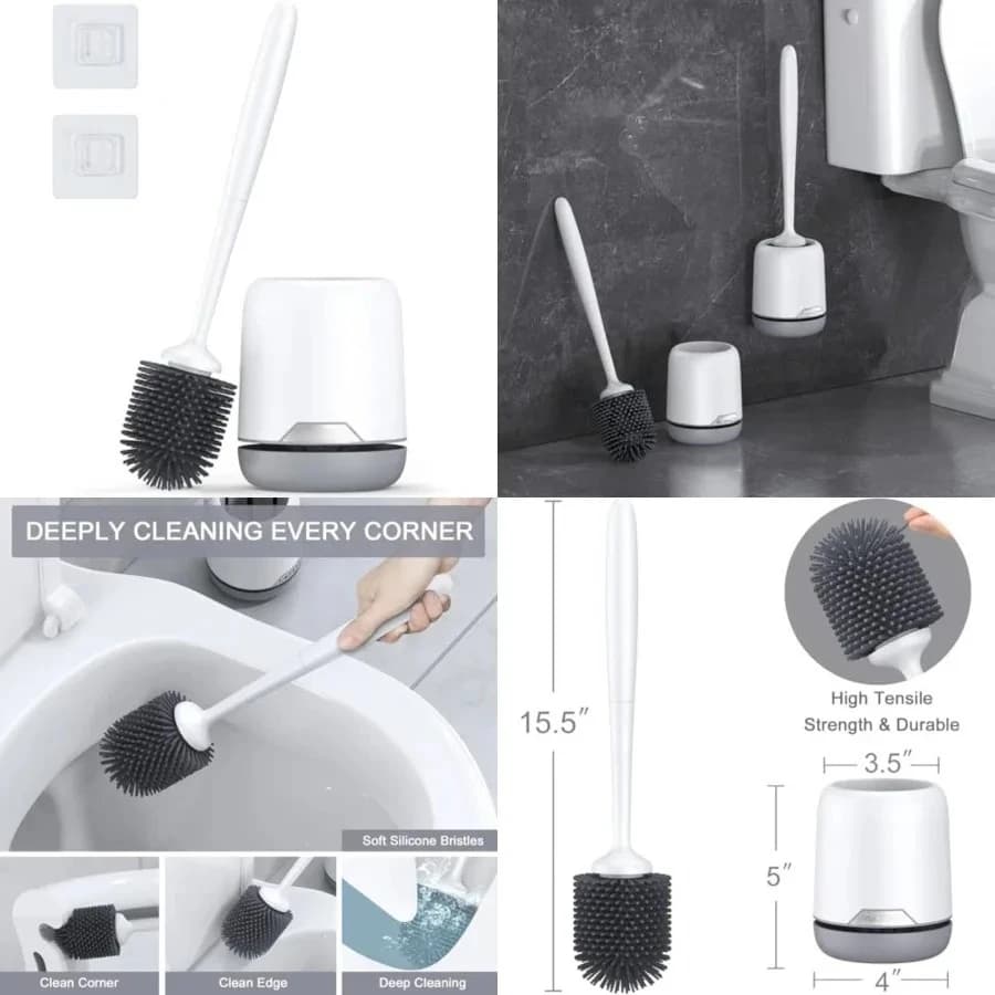 Set Spazzola per WC con Supporto, Spazzola in Silicone con Supporto Ventilato, Set Spazzola per WC da Bagno, Lavasciuga WC da Terra e da Parete Senza Foratura