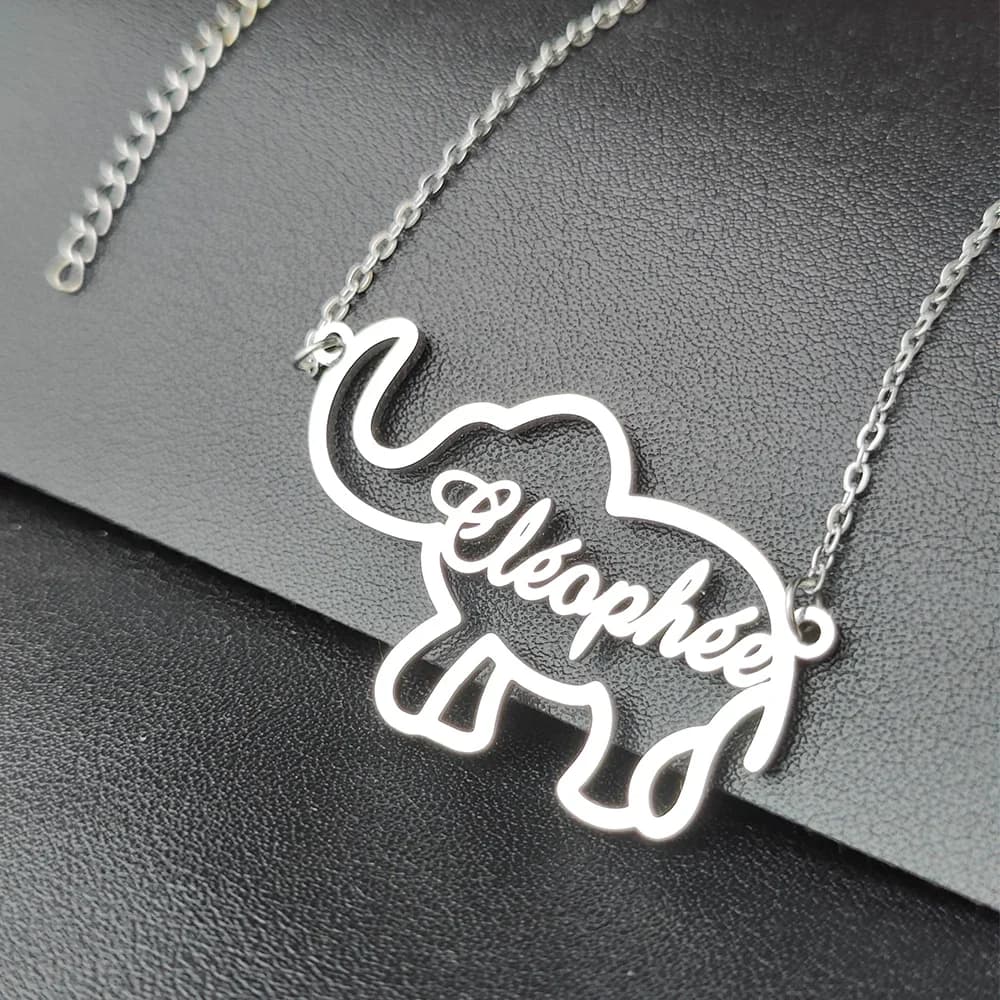 Custom Baby Elephant Name Necklace Women Children Jewelry Stainless Steel Personalized Gold Color Cute Elephant Necklace Kids