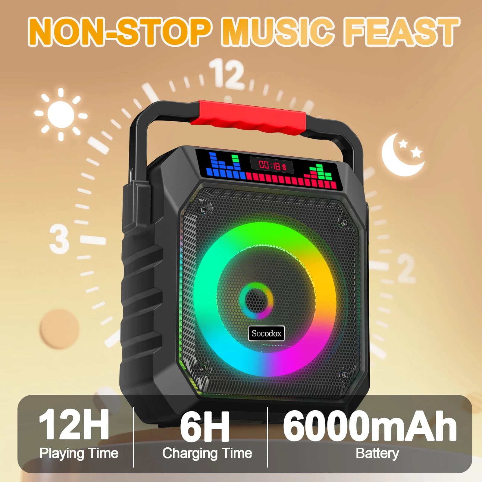 Macchina per karaoke, altoparlante wireless portatile con 2 microfoni wireless per adulti e bambini con luci, chip DSP Autotune Karaoke S