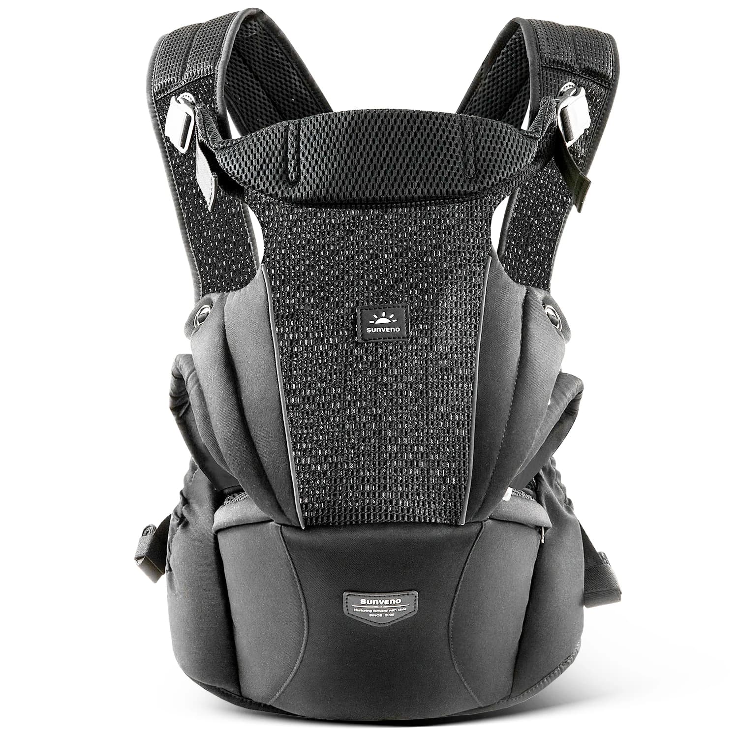Sunveno marsupio sicuro integrato senza sforzo comodo marsupio in rete traspirante 4-24 mesi vivavoce ergonomico nero