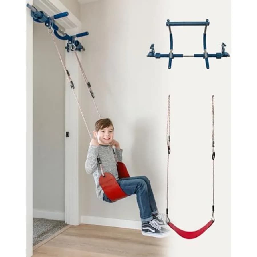 Set Altalena e Barra per Trazioni da Porta - Altalena Sensoriale con Scala a Corda - Barra per Trazioni Integrata per Attrezzatura Fitness - Facile da Montare