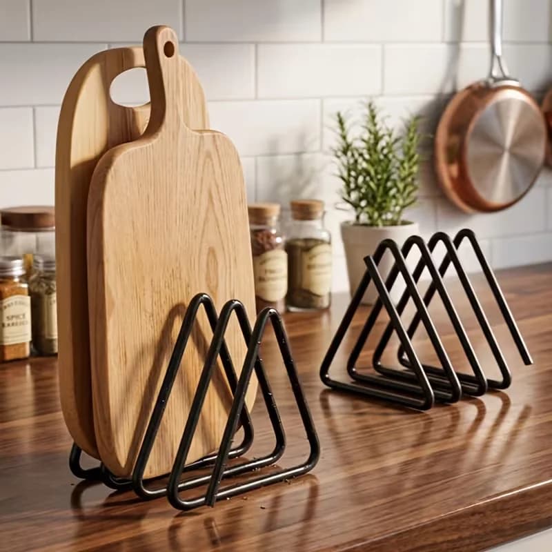 Heavy-Duty Metal Triangle Cutting Board Stand with Space-Saving Cabinet/Countertop Rack Kitchen Storage Organizer