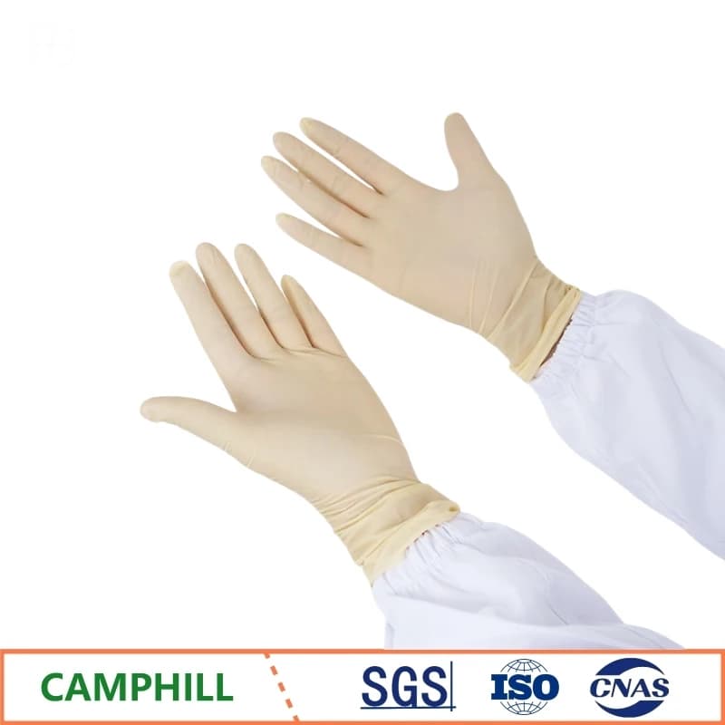 Guanti monouso beige da 9/12 pollici per la purificazione in camera bianca, per varie industrie, senza polvere, antistatici, in lattice.