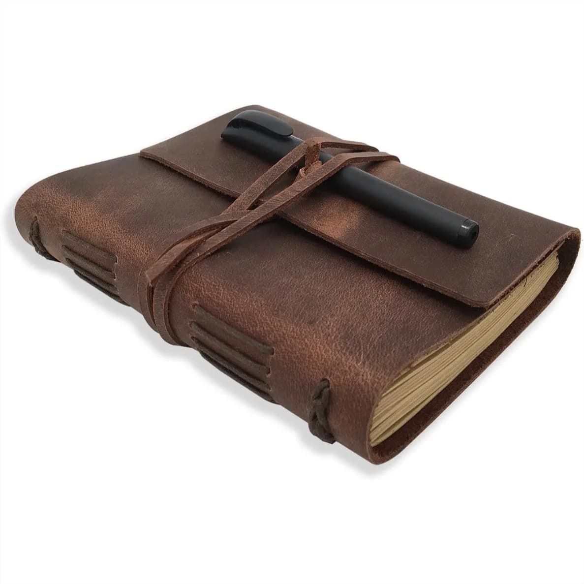 Genuine Leather Journal Writing Notebook for Men Women, Lined 240 Kraft Pages, 5x7 in, Rustic Brown