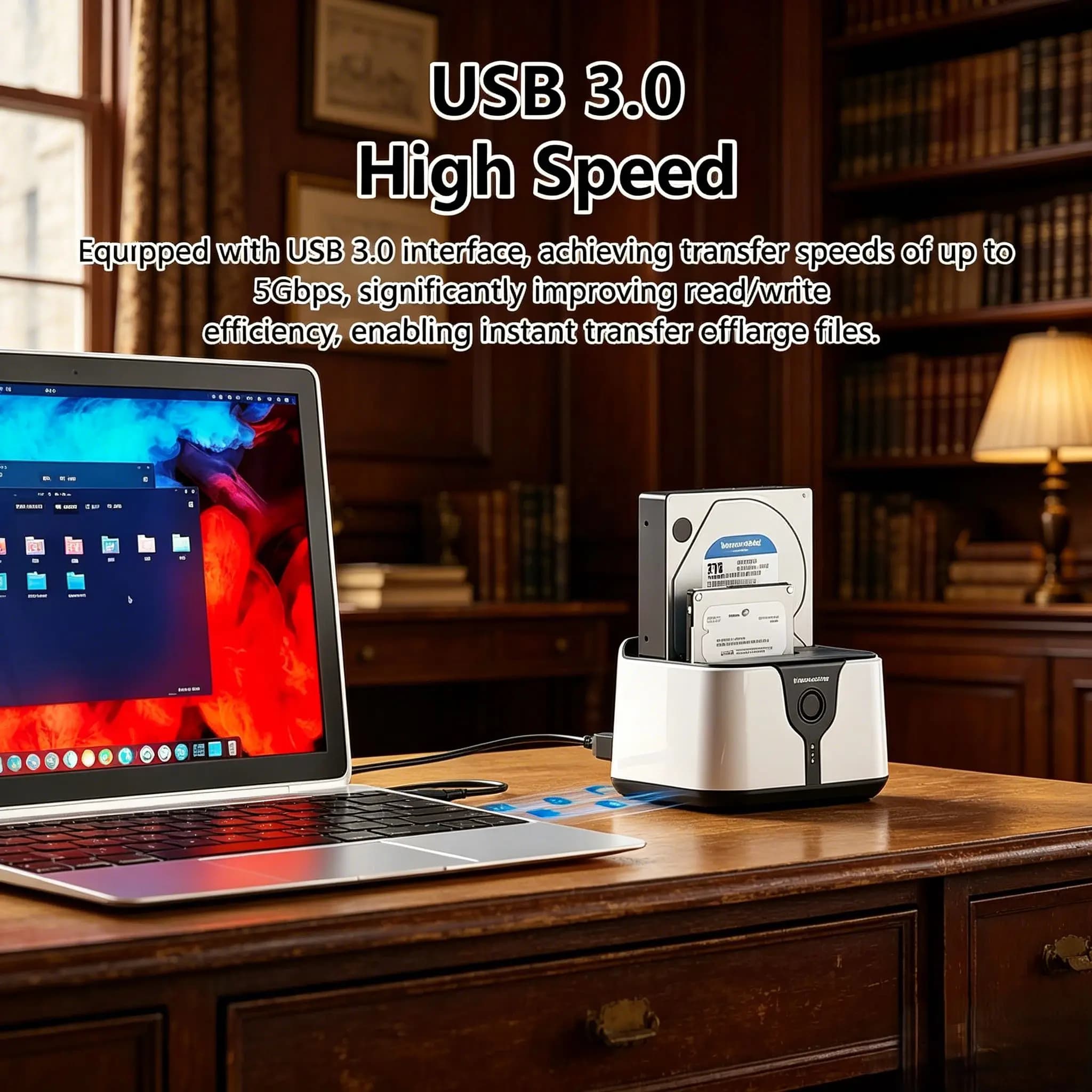 Docking Station per HDD/SSD a 2 Bay, Adattatore SATA a USB 3.0, Clonazione Offline Compatibile con SSD/HDD da 2.5/3.5 Pollici