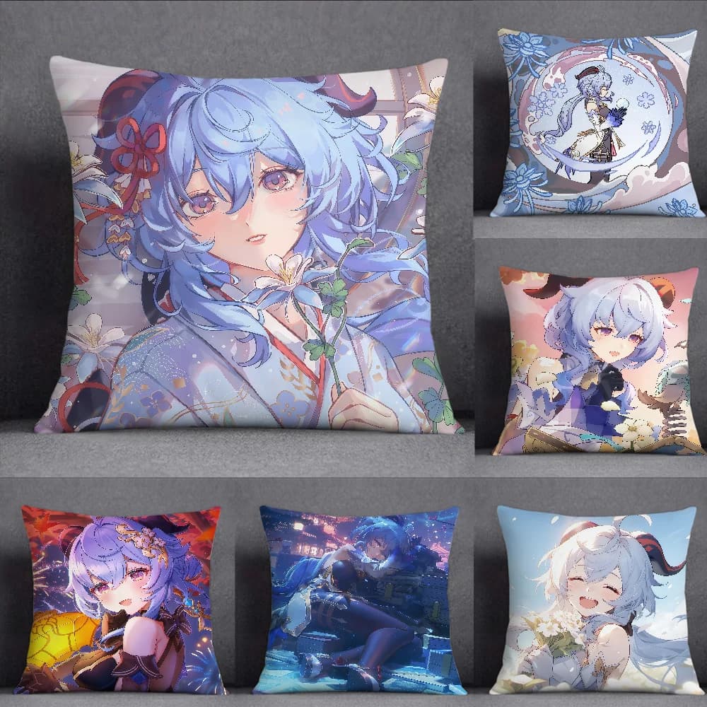 Fodera per cuscino Genshin Impact Ganyu, quadrata, con stampa fronte-retro, per divano, letto e comodino