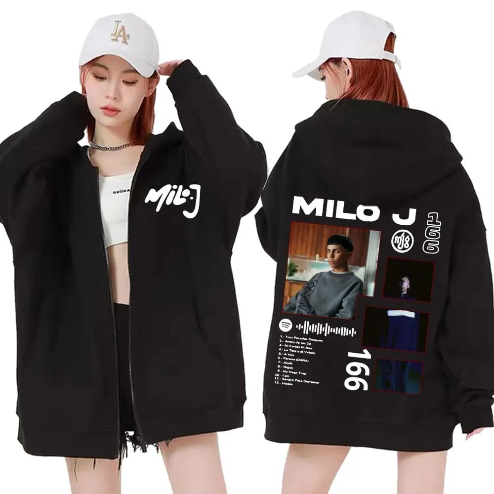 Rapper Milo J 166 Album Tour Felpe con cerniera Uomo Donna Moda Hip Hop Style Street Felpa Giacca Casual in pile con zip