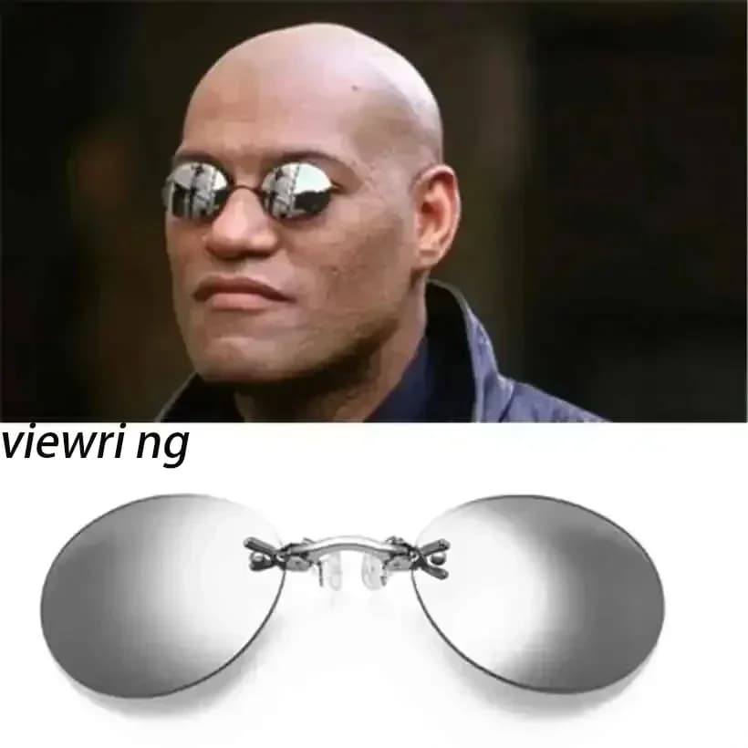 VIEWRING1-2PCS Clip On Nose Glasses Round Rimless Morpheus Sunglasses Mini Frameless Vintage Men Eyeglasses