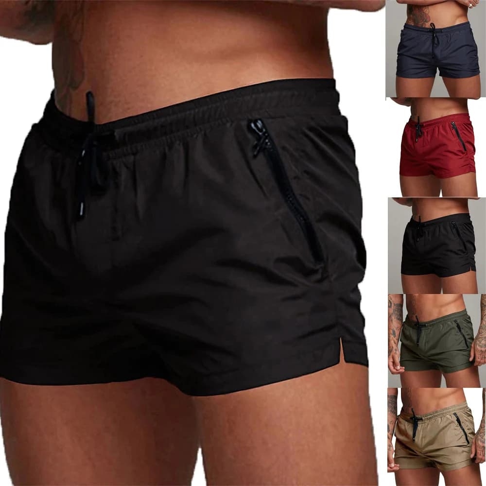 Costume da bagno da uomo con tasche con cerniera, fodera in rete, pantaloncini da spiaggia estivi ad asciugatura rapida, per nuoto e mare