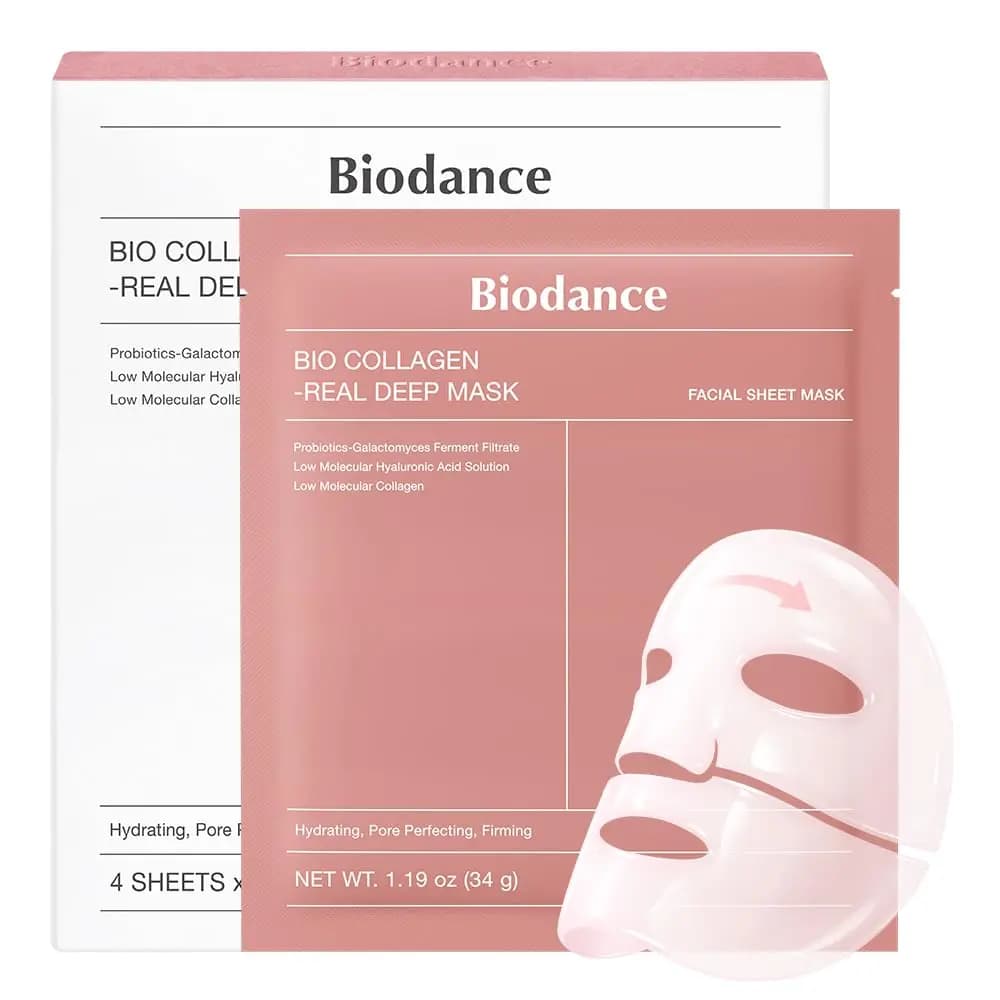 Maschera Viso Idrogel al Collagene, Idratazione Profonda e Minimizzazione dei Pori, Trattamento Notturno per una Pelle Luminosa, Confezione da 4